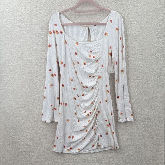 Free People Dresses & Skirts - Free People Celia Mini Dress long sleeves Polka dot Floral print Size XL NWT